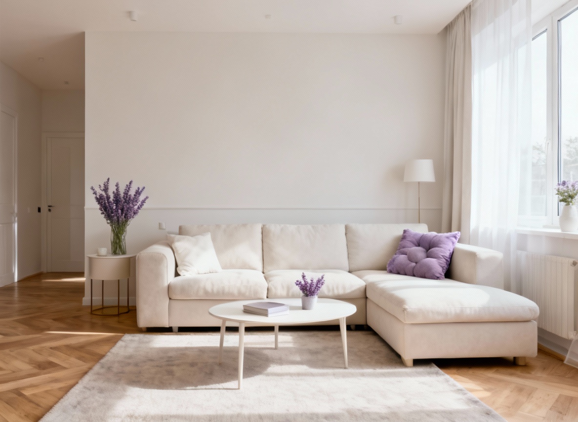 Elegantes Wohnzimmer mit Lavendel-Dekoration
